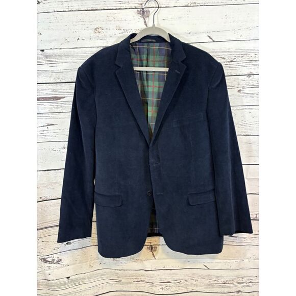 Men's Alan Flusser Blazer, XL, Navy, corduroy Green Plaid - Picture 1 of 6